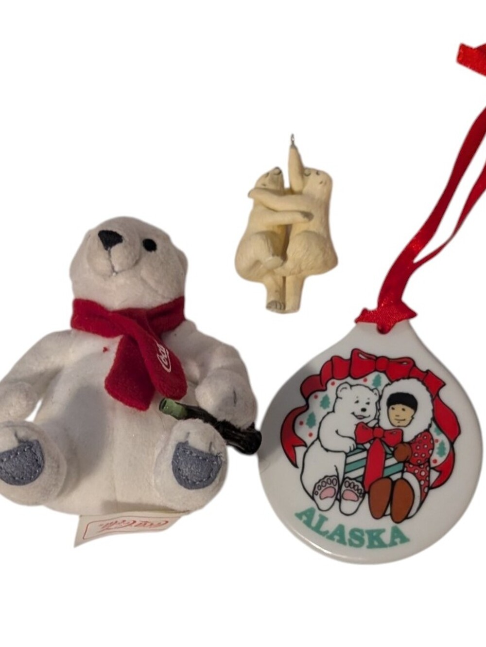 Vintage Mixed Lot of 3 Polar Bear Christmas Ornaments & Decor